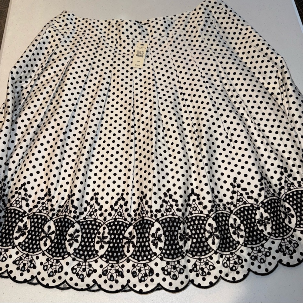NWT Org $119 100% Cotton 14P Pleated‎ Talbots black White skirt Lace New Lined